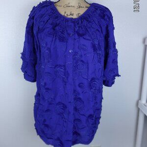 Chico's Dressy Top Raised Flower Print Puffy Sleeves Size 3